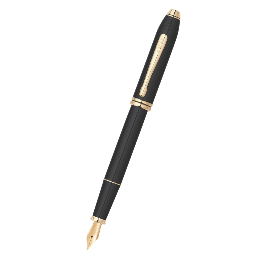 Cross Townsend® Black Lacquer with 23KT Gold-Plated Appointments and Solid 18KT Gold Fine Nib Fountain Pen