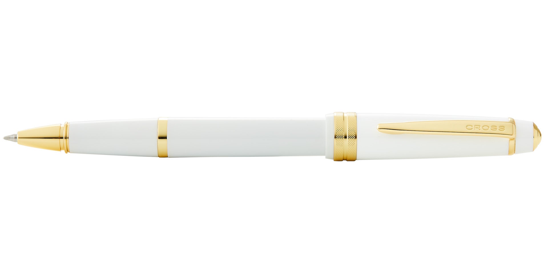 Bailey Light Polished White Resin and Gold Tone Rollerball Pen