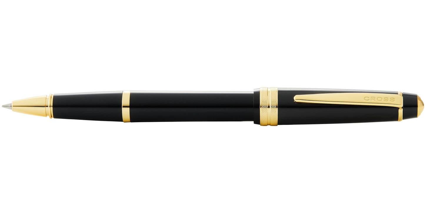 Bailey Light Polished Black Resin and Gold Tone Rollerball Pen